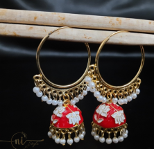 Meenakari Hoop Jhumka Red