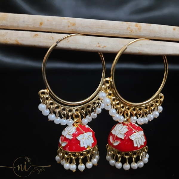 Meenakari Hoop Jhumka Red