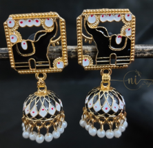 Meenakari Elephant Statement Jhumka Black