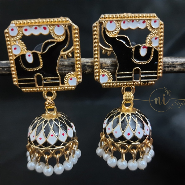 Meenakari Elephant Statement Jhumka Black
