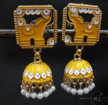 Meenakari Elephant Statement Jhumka Yellow