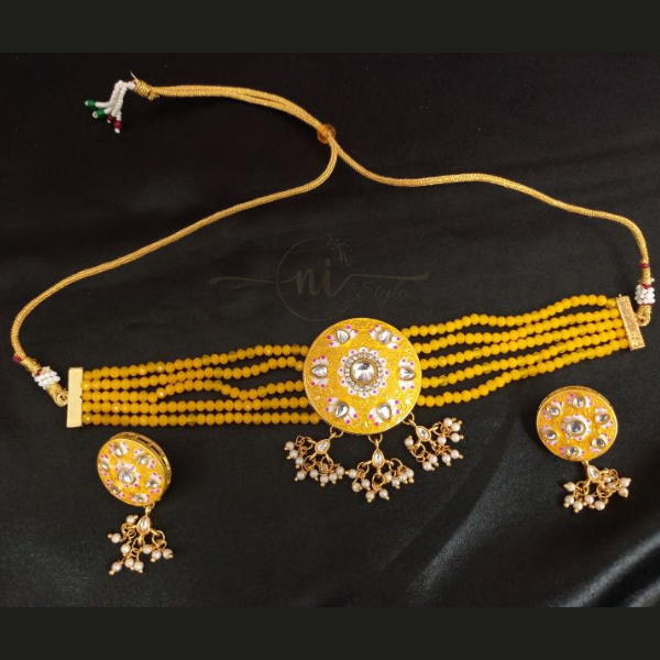 Yellow Meenakari Choker Set