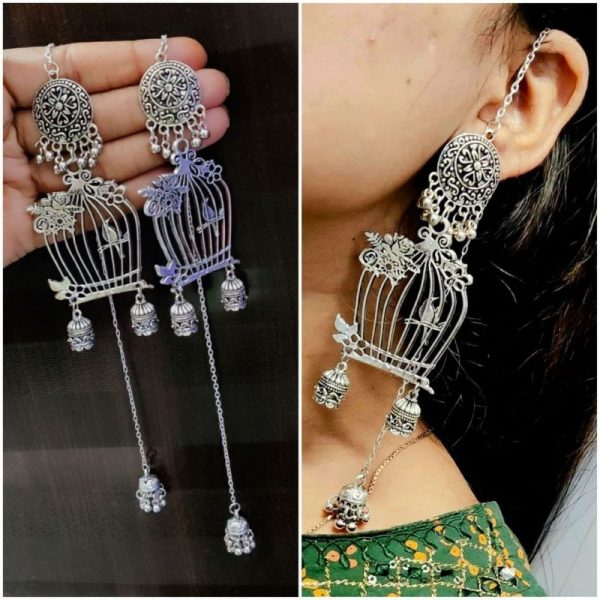 Oxidised Cage Earring