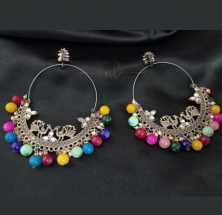 Oxidised Long Peacock Earring Colorful