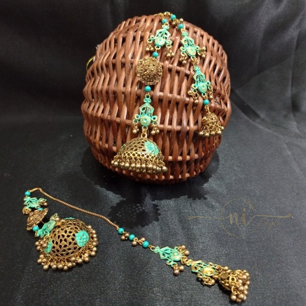 Oxidised Green long Jhumka