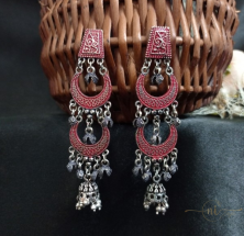 Oxidised Drop Earring Red