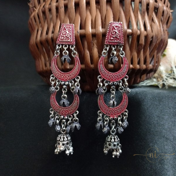 Oxidised Drop Earring Red