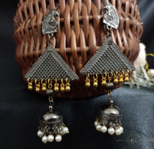 Oxidised Golden and Silver Long earring