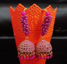 Pink Oxidised jhumka drop