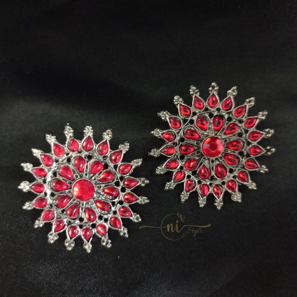 Red Big Floral Studs