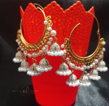 Big Hoops With 5 Small Jhumkas White