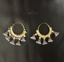 Big Hoops With 5 Small Jhumkas Grey