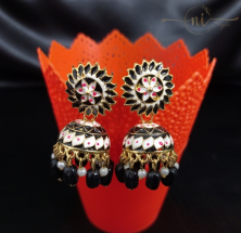 Round Meenakari Jhumka Black
