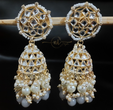 Kundan Pearl Beaded Jhumka Grey