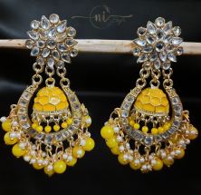 Kundan Meenakari Round Jhumka Yellow