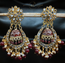 Kundan Meenakari Round Jhumka Brown