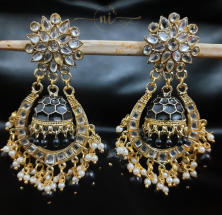 Kundan Meenakari Round Jhumka Black