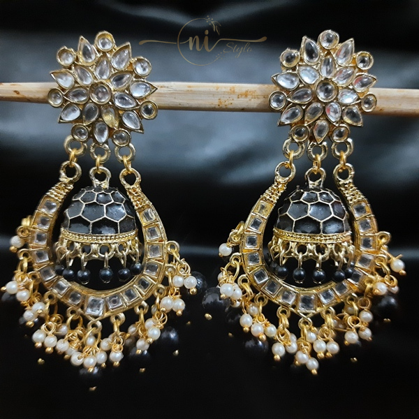 Kundan Meenakari Round Jhumka Black