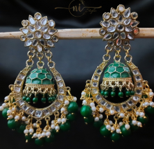 Kundan Meenakari Round Jhumka Dark Green