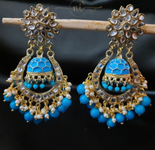 Kundan Meenakari Round Jhumka Blue
