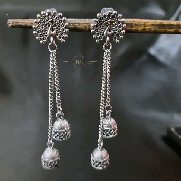 Peacock Oxidised Layered Small Jhumki Dangler