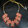 Meenakari Tear Drop Necklace Set with Mangtika Red