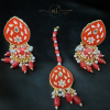 Meenakari Tear Drop Necklace Set with Mangtika Red