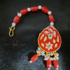 Meenakari Tear Drop Necklace Set with Mangtika Red