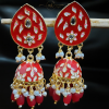 Meenakari Tear Drop Necklace Set with Mangtika Red