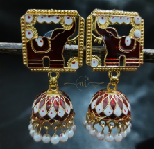 Meenakari Elephant Statement Jhumka Maroon