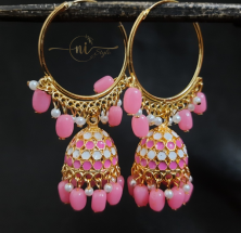Meenakari Hoop Jhumka Pink