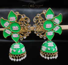 Half Lotus Meenakari Jhumka Parrot Green