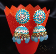 Round Meenakari Jhumka Sky Blue