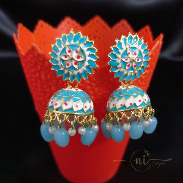 Round Meenakari Jhumka Sky Blue