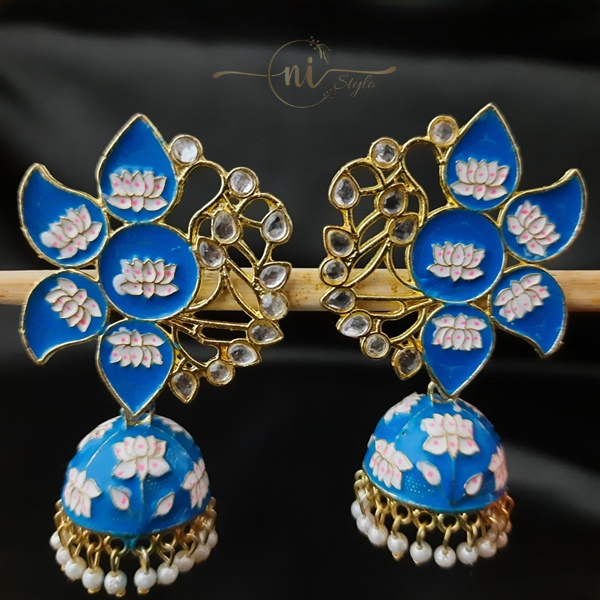 Half Lotus Meenakari Jhumka Blue