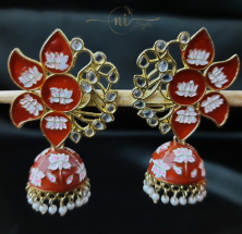 Half Lotus Meenakari Jhumka Red