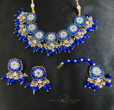 Meenakari Square Necklace Set with Mangtika Royal Blue