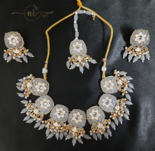 Meenakari Square Necklace Set with Mangtika Grey
