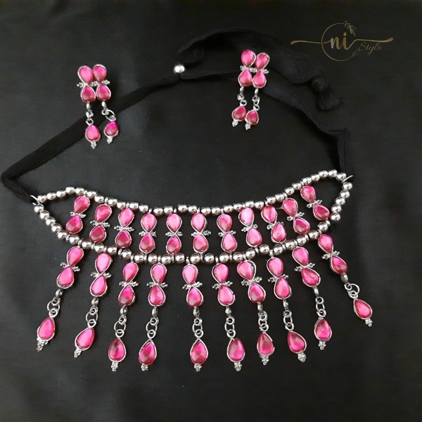 Stone Choker Set Pink