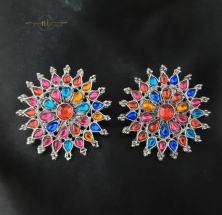 Multicolored Big Floral Studs