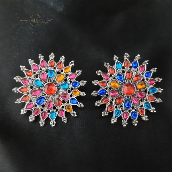 Multicolored Big Floral Studs