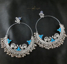 Oxidised Long Peacock Earring Sky Blue
