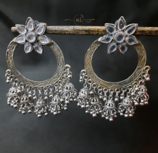 Stone Oxidised Floral Chandbali