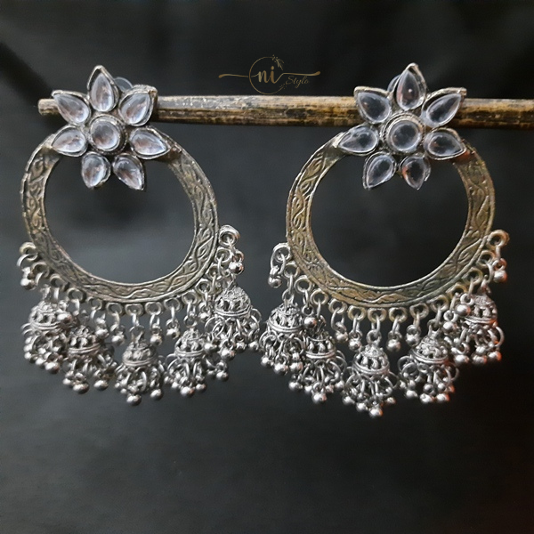 Stone Oxidised Floral Chandbali