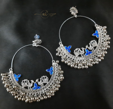 Oxidised Long Peacock Earring Royal Blue