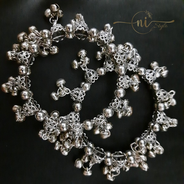 Oxidised Ghungroo Bracelet Pair