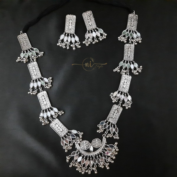 Oxidised Mirror Necklace Set