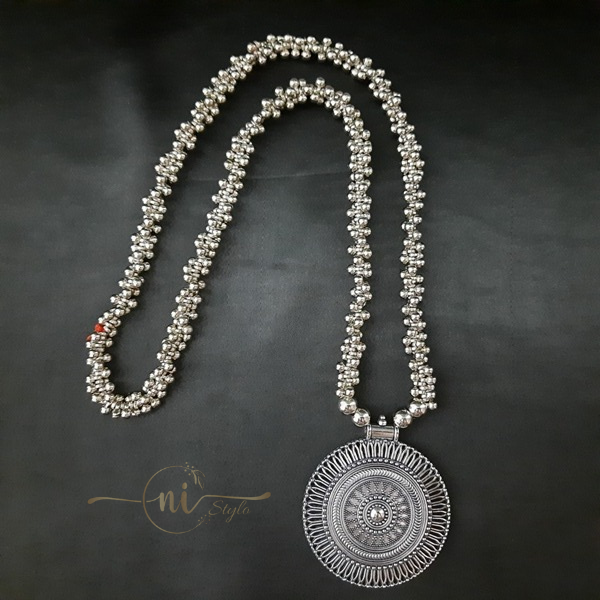 Silver Beads Long Necklace