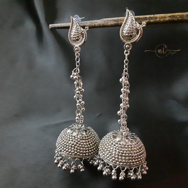 Oxidised Long Statement Peacock Jhumka
