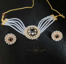 Meenakari White Moti Choker Set Black